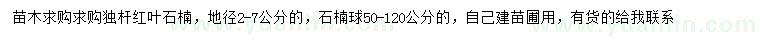 求购地径2-7公分独杆红叶石楠、50-120公分石楠球