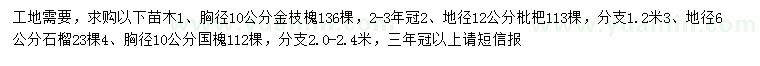 求购金枝槐、枇杷、石榴等