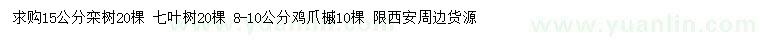 求购七叶树、栾树、鸡爪槭