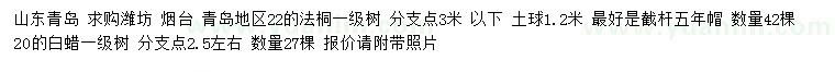 求购22公分法桐、20公分白蜡