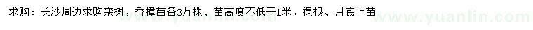 求购高1米以上栾树、香樟苗