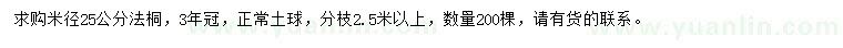 求购米径25公分法桐