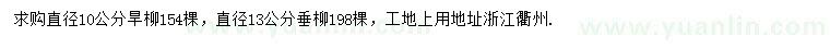 求购直径10公分旱柳、13公分垂柳