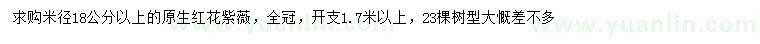 求购米径18公分以上红花紫薇