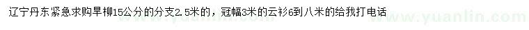 求购15公分旱柳、冠幅3米云杉