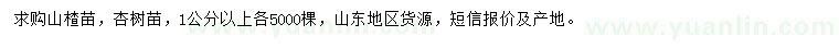 求购1公分以上山楂苗、杏树苗