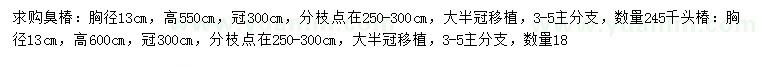 求购13公分臭椿、千头椿