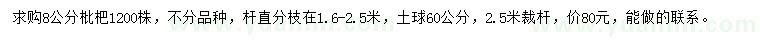 求购8公分枇杷