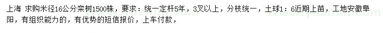 求购米径16公分栾树