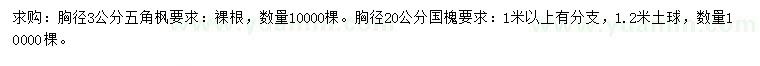 求购胸径3公分五角枫、20公分国槐