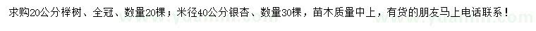 求购20公分榉树、米径40公分银杏