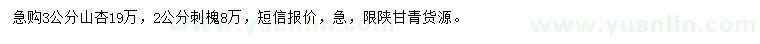 求购3公分山杏、2公分刺槐