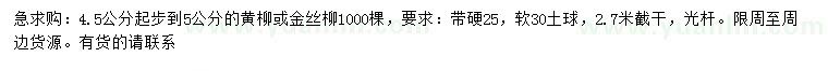 求购4.5-5公分黄柳、金丝柳