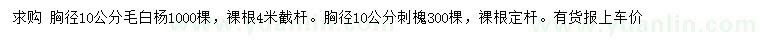 求购胸径10公分毛白杨、刺槐