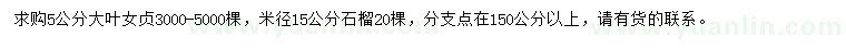 求购5公分大叶女贞、米径15公分石榴