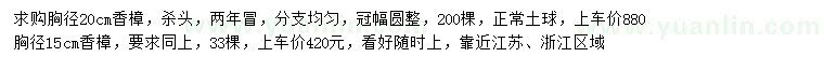 求购胸径15、20公分香樟