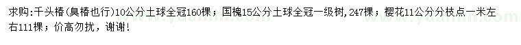 求购千头椿、国槐、樱花