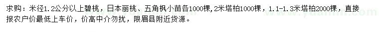 求购碧桃、日本丽桃、五角枫等