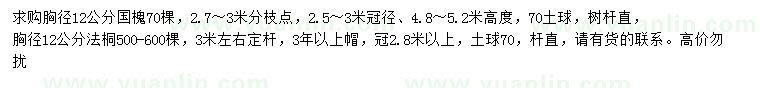 求购胸径12公分国槐、法桐