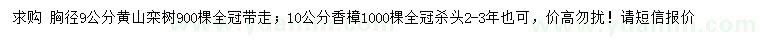 求购胸径9公分黄山栾树、10公分香樟