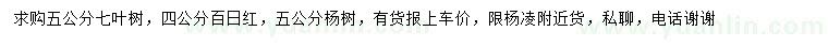 求购七叶树、百日红、杨树