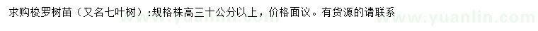 求购高30公分梭罗树