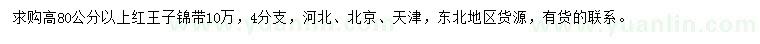 求购高80公分以上红王子锦带