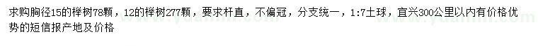 求购胸径12、15公分榉树