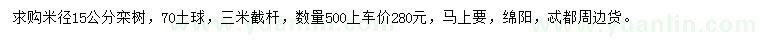 求购米径15公分栾树