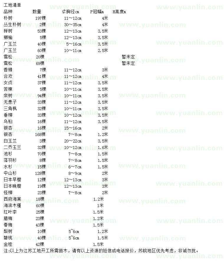 求购朴树、榉树、榔榆等