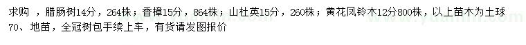 求购腊肠树、香樟、山杜英等