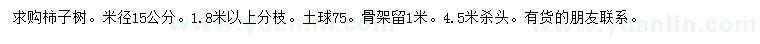 求购米径15公分柿子树