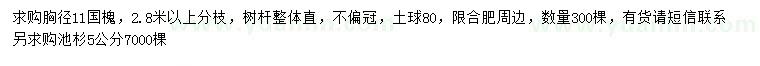 求购胸径11公分国槐、5公分池杉