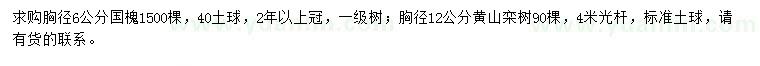 求购胸径6公分国槐、胸径12公分黄山栾树