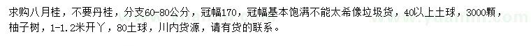 求购分支60-80公分八月桂、1-1.2米开丫柚子树