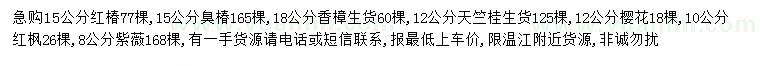 求购红椿、臭椿、香樟等