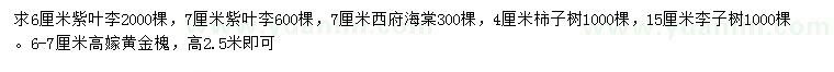 求购紫叶李、西府海棠、柿子树等