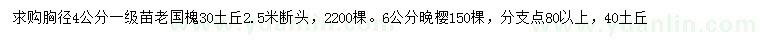 求购胸径4公分老国槐、6公分晚樱