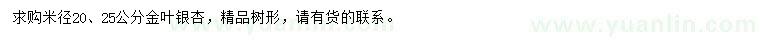 求购米径20、25公分金叶银杏