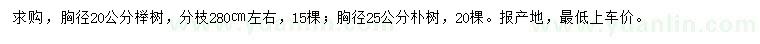 求购胸径20公分榉树、胸径25公分朴树