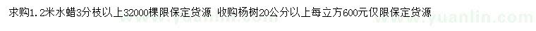 求购1.2米水蜡、20公分以上杨树