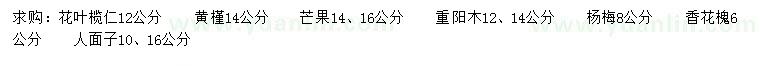 求购花叶榄仁、黄槿、芒果等