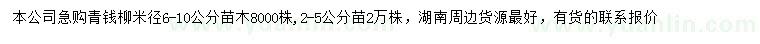 求购米径2-5、6-10公分青钱柳