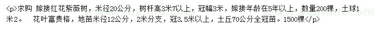 求购嫁接红花紫薇树、花叶富贵榕