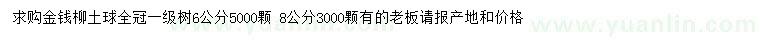 求购6、8公分金钱柳