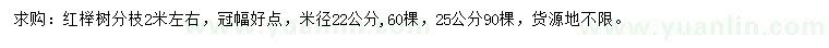 求购米径22、25公分红榉