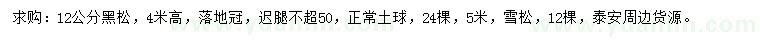 求购12公分黑松、5米雪松