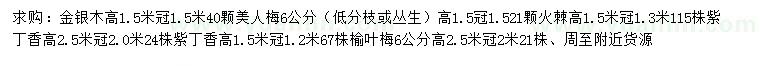 求购金银木、美人梅、火棘等