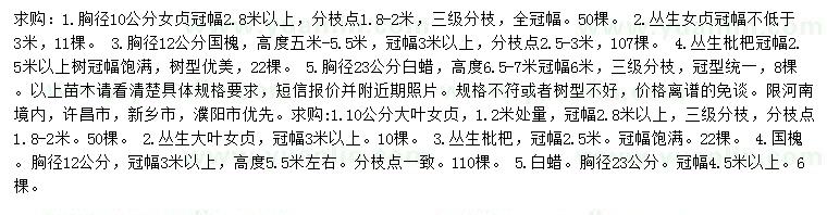 求购女贞、丛生女贞、国槐等