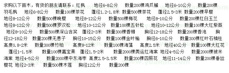 求购红枫、鸡爪槭、羽毛枫等